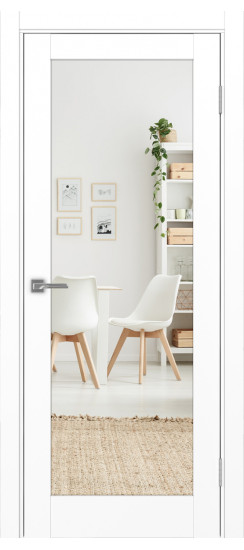 Турин_501.2.30  Белый снежный-Зеркало/Белый снежный Эко-шпон (стекло: Зеркало/Щит)