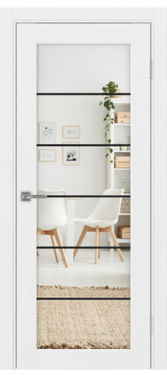 Межкомнатная дверь Парма_401АСС.2 молдинг алюм.чёрн.30  Белый лёд