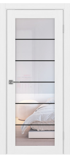 Межкомнатная дверь Парма_401АСС.2 молдинг алюм.чёрн.30  Белый лёд