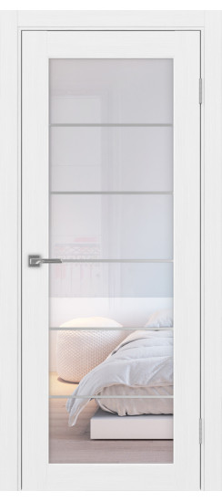 Межкомнатная дверь Парма_401АСС.2 молдинг алюм.хром.30  Белый лёд