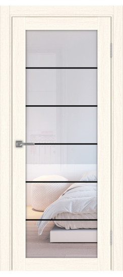 Межкомнатная дверь Турин_501АСС.2 молдинг алюм.чёрн.30  Ясень светлый