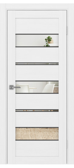 Межкомнатная дверь Турин_526АППmax.122 молдинг алюм.чёрн.40  Белый лёд