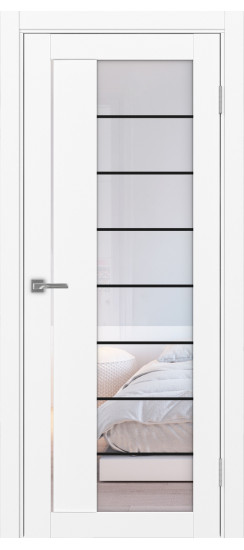 Межкомнатная дверь Турин_524АСС.22 молдинг алюм.чёрн.60  Белый снежный