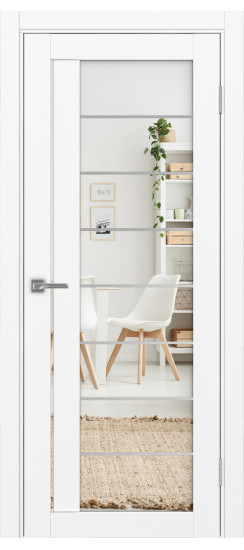 Межкомнатная дверь Турин_524АСС.22 молдинг алюм.хром.60  Белый снежный