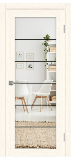 Межкомнатная дверь Турин_501АСС.2 молдинг алюм.чёрн.30  Ясень светлый