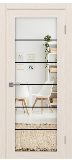 Межкомнатная дверь Турин_501АСС.2 молдинг алюм.чёрн.30  Ясень перламутровый