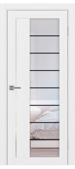 Межкомнатная дверь Турин_524АСС.22 молдинг алюм.чёрн.60  Белый лёд