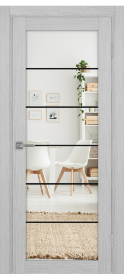 Межкомнатная дверь Турин_501АСС.2 молдинг алюм.чёрн.30  Дуб серый FL