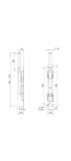 Задвижка торцевая RIGEL-set/160 D12x80mm (TDB set 160-24) в комплекте с ригелем
