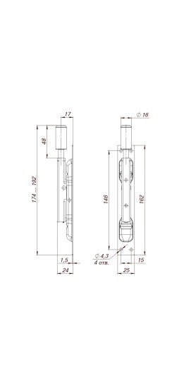 Задвижка торцевая RIGEL-set/160 D16x60mm (TDB set 160-24) в комплекте с ригелем