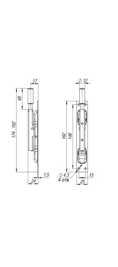 Задвижка торцевая RIGEL-set/160 D12x60mm (TDB set 160-24) в комплекте с ригелем