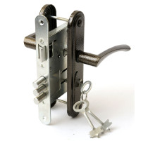 Замок врезной сувальдный с защёлкой в комплекте с ручкой ЗВ9-4-2 (медь), 3кл.