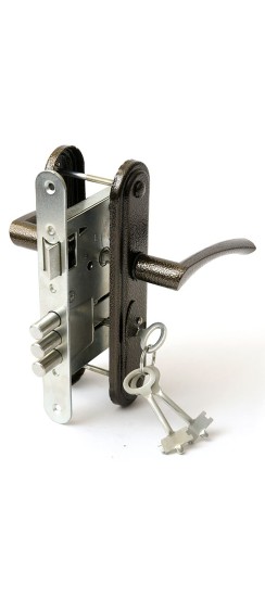 Замок врезной сувальдный с защёлкой в комплекте с ручкой ЗВ9-4-2 (медь), 3кл.