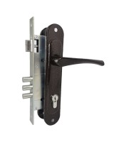 Замок врезной цилиндровый с защёлкой в комплекте с ручкой ЗВ4-85/07 (медь антик), 4 кл.