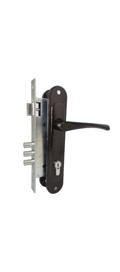 Замок врезной цилиндровый с защёлкой в комплекте с ручкой ЗВ4-85/07 (медь антик), 4 кл.