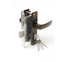 Замок врезной цилиндровый с защёлкой в комплекте с ручкой ЗВ4-3.04 (медь), 4 кл.