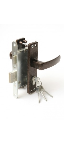 Замок врезной цилиндровый с защёлкой в комплекте с ручкой ЗВ4-3.04 (медь), 4 кл.