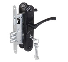 Замок врезной сувальдный с защёлкой в комплекте с ручкой ЗВ9-4-2 (черный), 3кл.