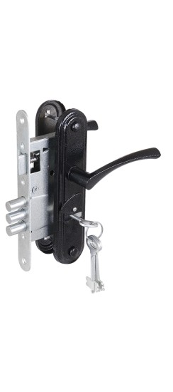 Замок врезной сувальдный с защёлкой в комплекте с ручкой ЗВ9-4-2 (черный), 3кл.