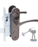 Замок врезной сувальдный с защёлкой в комплекте с ручкой ЗВ9.2-07 (медь антик), 3 кл.