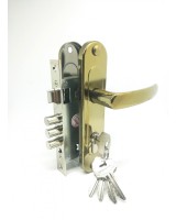 Замок врезной цилиндровый с защёлкой в комплекте с ручкой ЗВ7-60.1-02 (золото лак), 5 кл.
