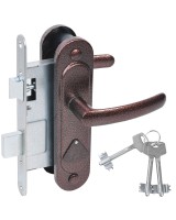 Замок врезной сувальдный с защёлкой в комплекте с ручкой ЗВ9.2-08 (медь антик), 3 кл.