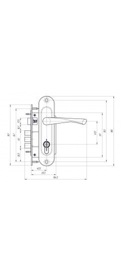 Замок врезной цилиндровый с защёлкой в комплекте с ручкой ЗВ7-60.1-02 (бронза), 5 кл.