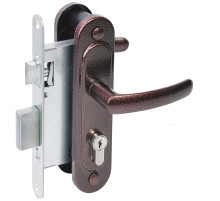 Замок врезной цилиндровый с защёлкой в комплекте с ручкой ЗВ4.2-08 (медь антик), 4 кл.