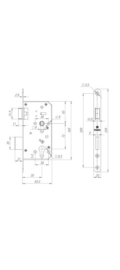Замок врезной DD.INOX/C-55.72