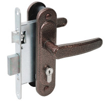 Замок врезной цилиндровый с защёлкой в комплекте с ручкой ЗВ4-3/03 (медь антик), 4 кл.