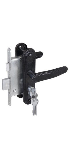 Замок врезной цилиндровый с защёлкой в комплекте с ручкой ЗВ4-3.03 (черный), 4 кл.