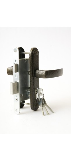 Замок врезной цилиндровый с защёлкой в комплекте с ручкой ЗВ4-3.05 (бронза), 4 кл.