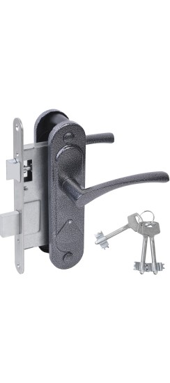 Замок врезной сувальдный с защёлкой в комплекте с ручкой ЗВ9.2-07 (серебро антик), 3 кл.