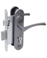 Замок врезной цилиндровый с защёлкой в комплекте с ручкой ЗВ4-3/07 (серебро антик), 4 кл.