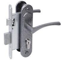 Замок врезной цилиндровый с защёлкой в комплекте с ручкой ЗВ4-3/07 (серебро антик), 4 кл.