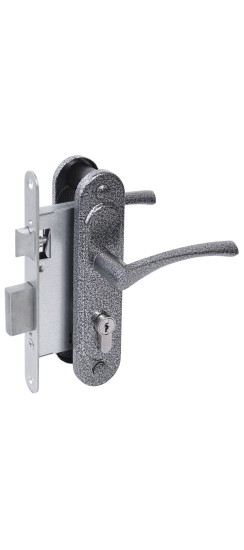 Замок врезной цилиндровый с защёлкой в комплекте с ручкой ЗВ4-3/07 (серебро антик), 4 кл.