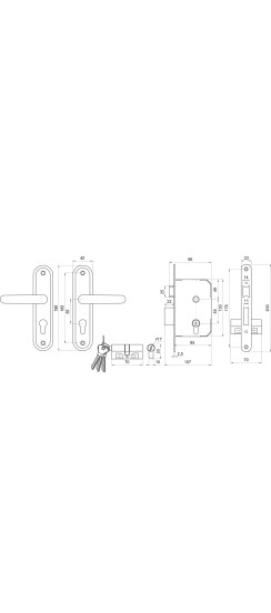 Замок врезной цилиндровый с защёлкой в комплекте с ручкой ЗВ7.02 (медь), 4 кл.