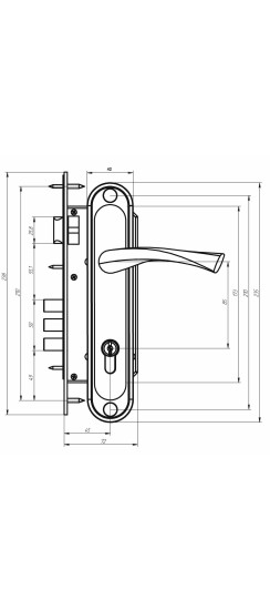 Замок врезной цилиндровый с защёлкой в комплекте с ручкой ЗВ4-85/07 (медь антик), 4 кл.
