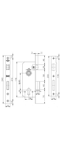 Корпус врезного замка с защёлкой 152/R (60 mm) w/b (латунь)