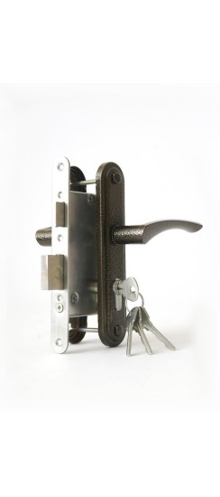 Замок врезной цилиндровый с защёлкой в комплекте с ручкой ЗВ4-3.07 (бронза), 4 кл.