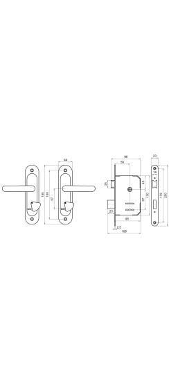 Замок врезной сувальдный с защёлкой в комплекте с ручкой ЗВ9.2-08 (медь антик), 3 кл.