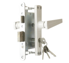 Замок врезной цилиндровый с защёлкой в комплекте с ручкой ЗВ4-3.01 (белый), 4 кл.