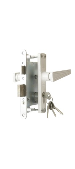 Замок врезной цилиндровый с защёлкой в комплекте с ручкой ЗВ4-3.01 (белый), 4 кл.