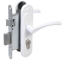 Замок врезной цилиндровый с защёлкой в комплекте с ручкой ЗВ4-3/07 (белый глянец), 4 кл.