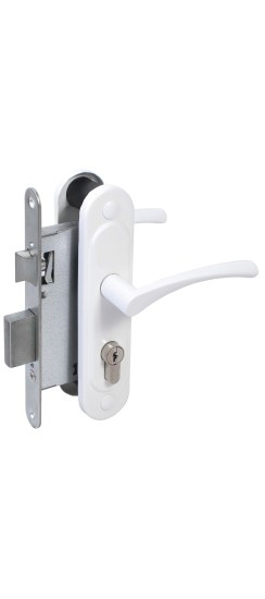 Замок врезной цилиндровый с защёлкой в комплекте с ручкой ЗВ4-3/07 (белый глянец), 4 кл.