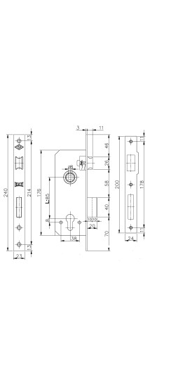 Корпус врезного замка с защёлкой 152/R (35 mm) w/b (латунь)