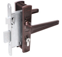 Замок врезной цилиндровый с защёлкой в комплекте с ручкой ЗВ4-3/01 (медь антик), 4 кл.