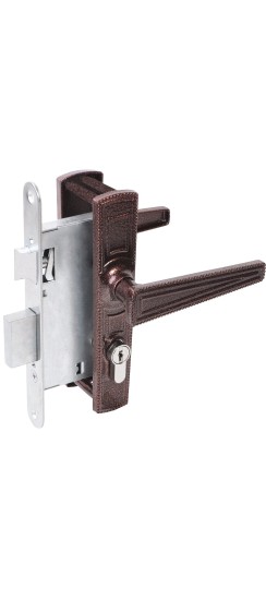 Замок врезной цилиндровый с защёлкой в комплекте с ручкой ЗВ4-3/01 (медь антик), 4 кл.