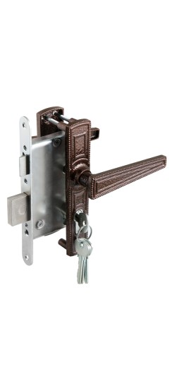 Замок врезной цилиндровый с защёлкой в комплекте с ручкой ЗВ4-3.01 (медь), 4 кл.