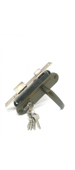 Замок врезной цилиндровый с защёлкой в комплекте с ручкой ЗВ7-70.4-02 (бронза), 5 кл.